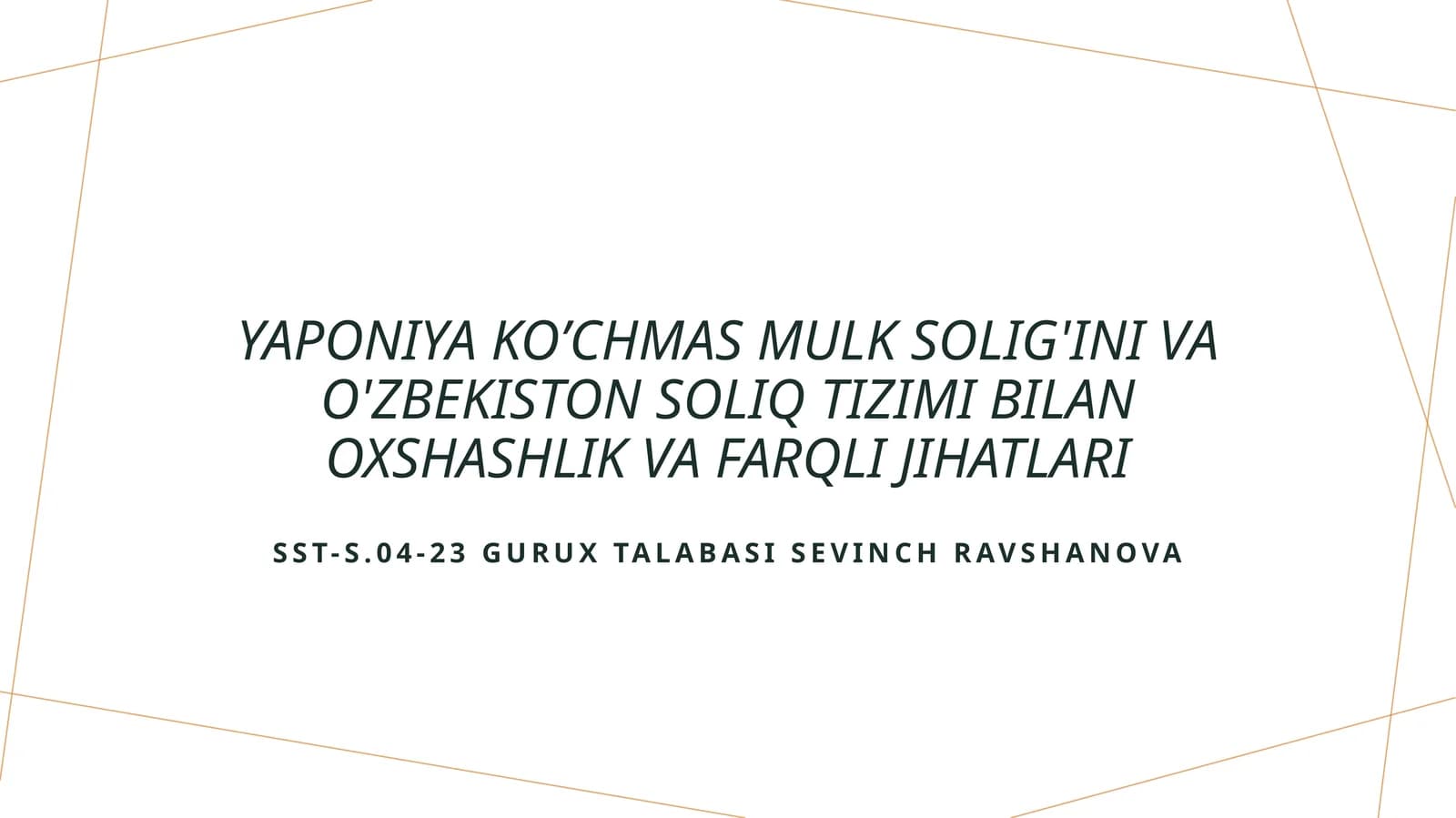 Yaponiya ko’chmas mulk solig’ini va O'zbekiston soliq tizimi bilan oxshashlik va farqli jihatlari