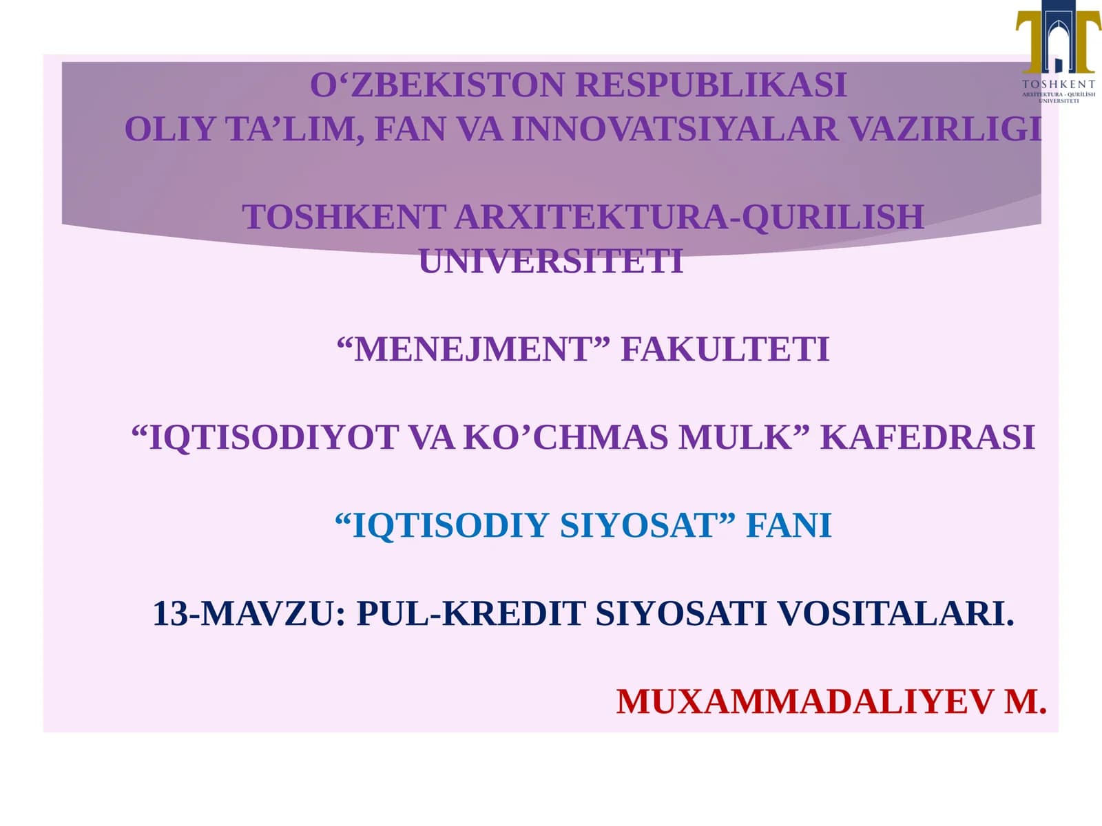 PUL-KREDIT SIYOSATI VOSITALARI