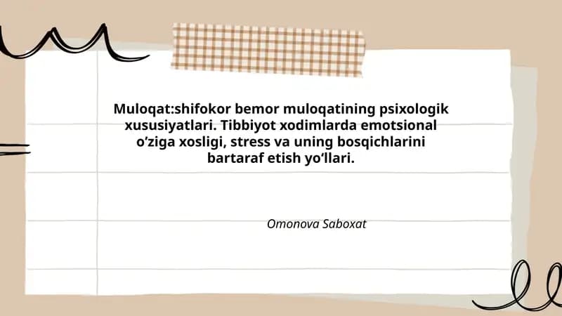 Muloqat: Shifokor bemor muloqatining psixologik xususiyatlari