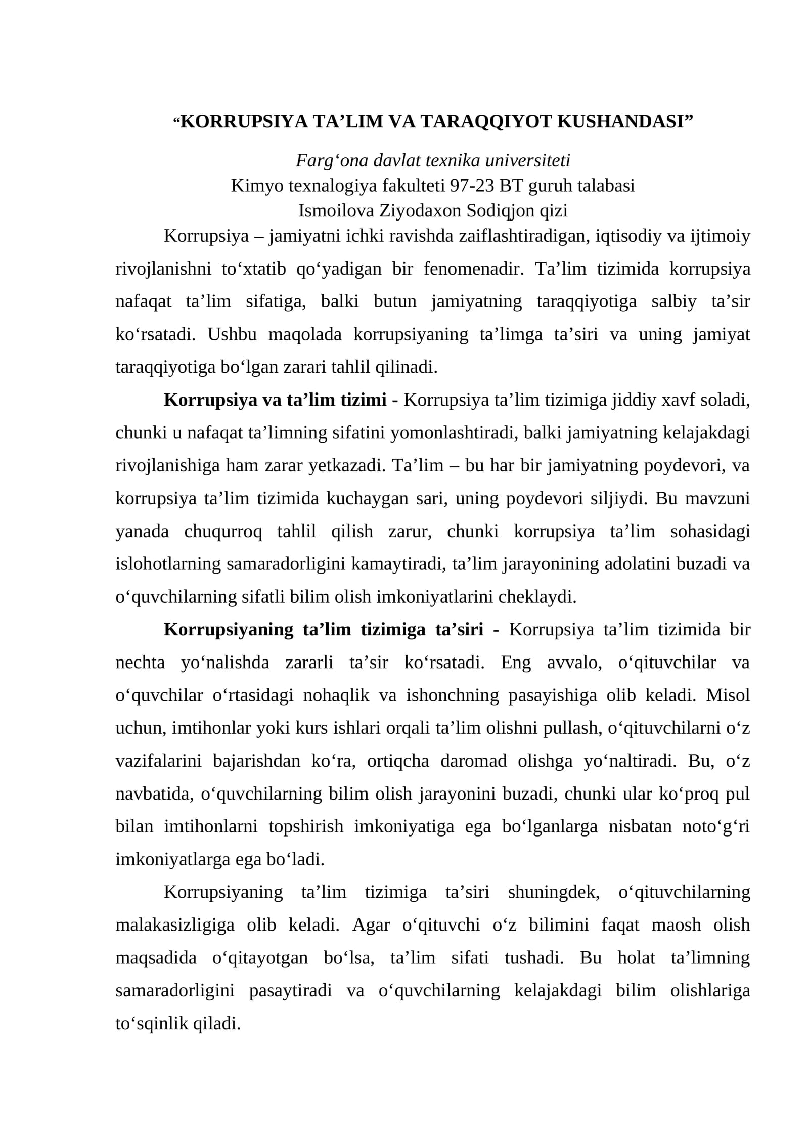 KORRUPSIYA TA’LIM VA TARAQQIYOT KUSHANDASI