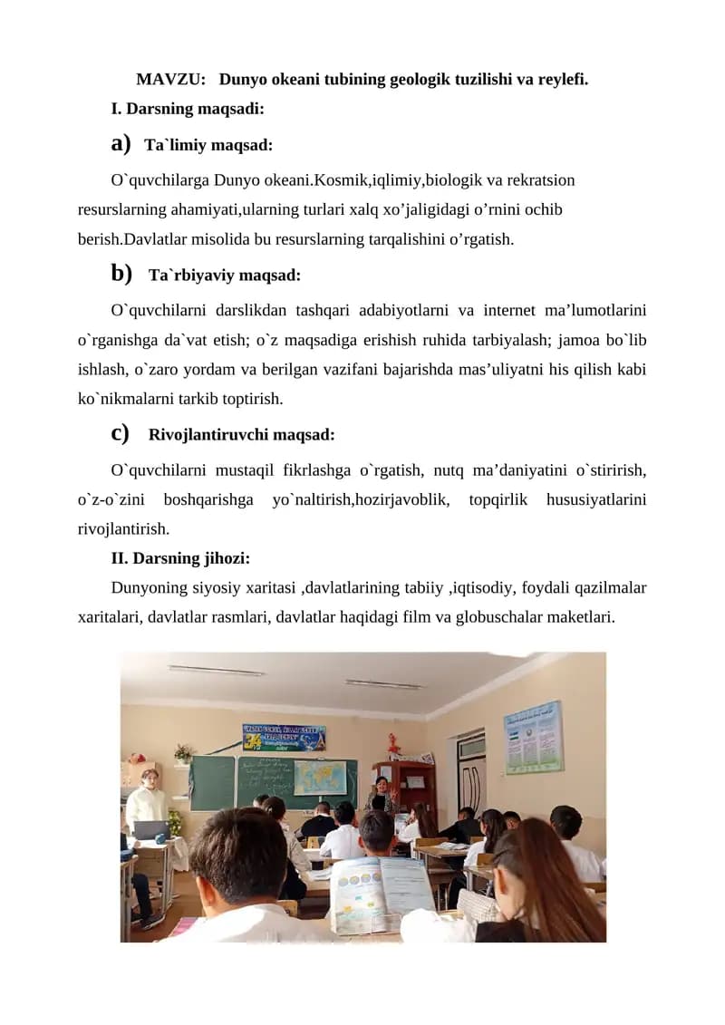 Dunyo okeani tubining geologik tuzilishi va reylefi