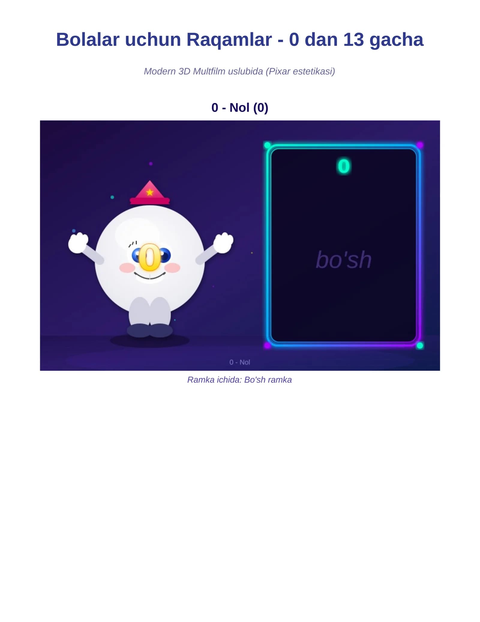 Bolalar uchun Raqamlar - 0 dan 13 gacha