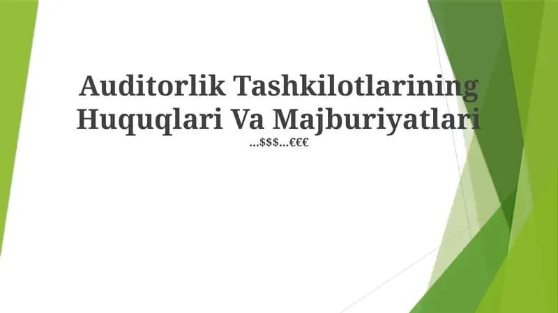 Auditorlik Tashkilotlarining Huquqlari Va Majburiyatlari