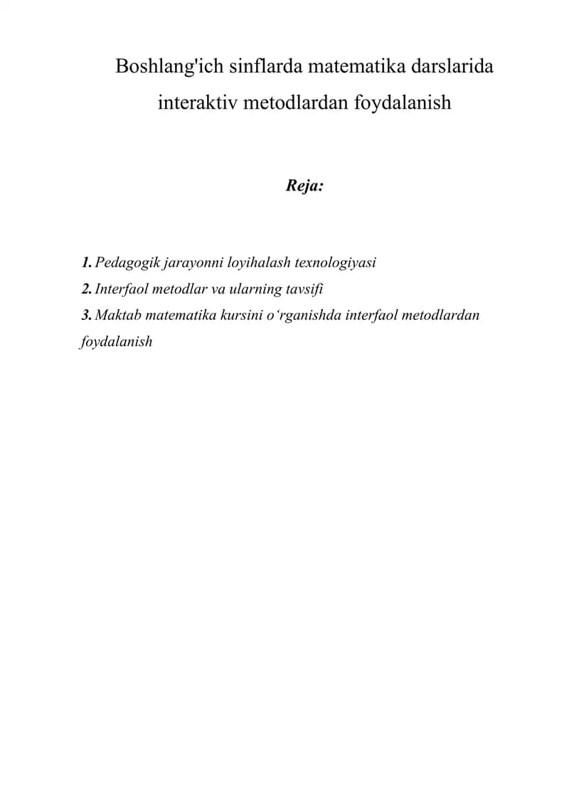 Boshlang'ich sinflarda matematika darslarida interaktiv metodlardan foydalanish