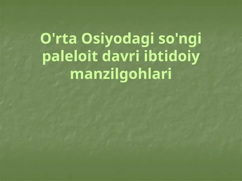 O'rtaOsiyodagi so'ngi paleolit davri ibtidoiy manzilgohlari