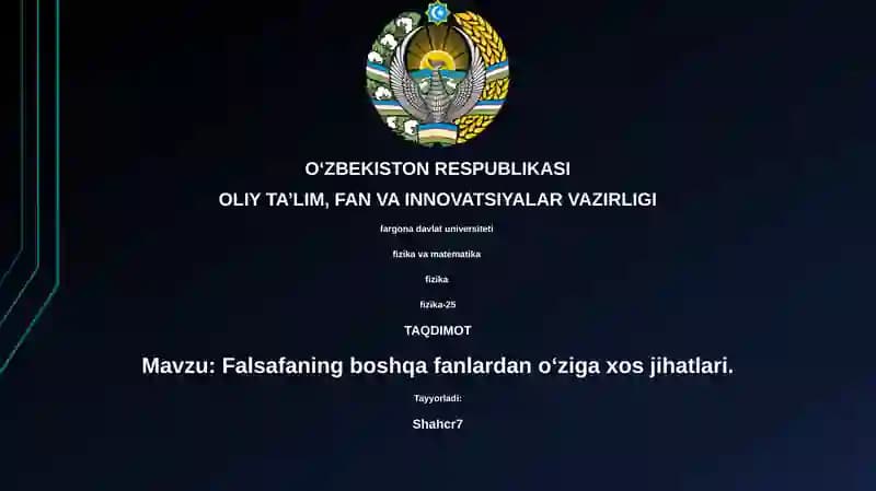 Falsafaning boshqa fanlardan oʻziga xos jihatlari