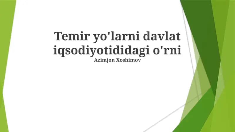Temir yo'larni davlat iqsodiyotididagi o'rni