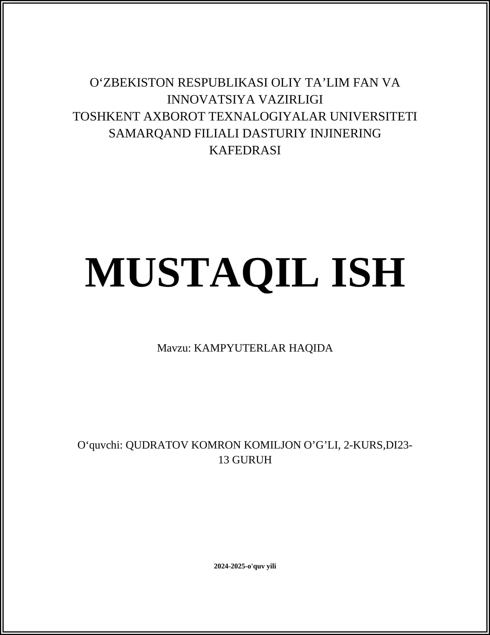 KAMPYUTERLAR HAQIDA