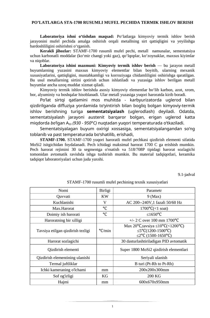 Po'latlarga ishlov berish STA-1700