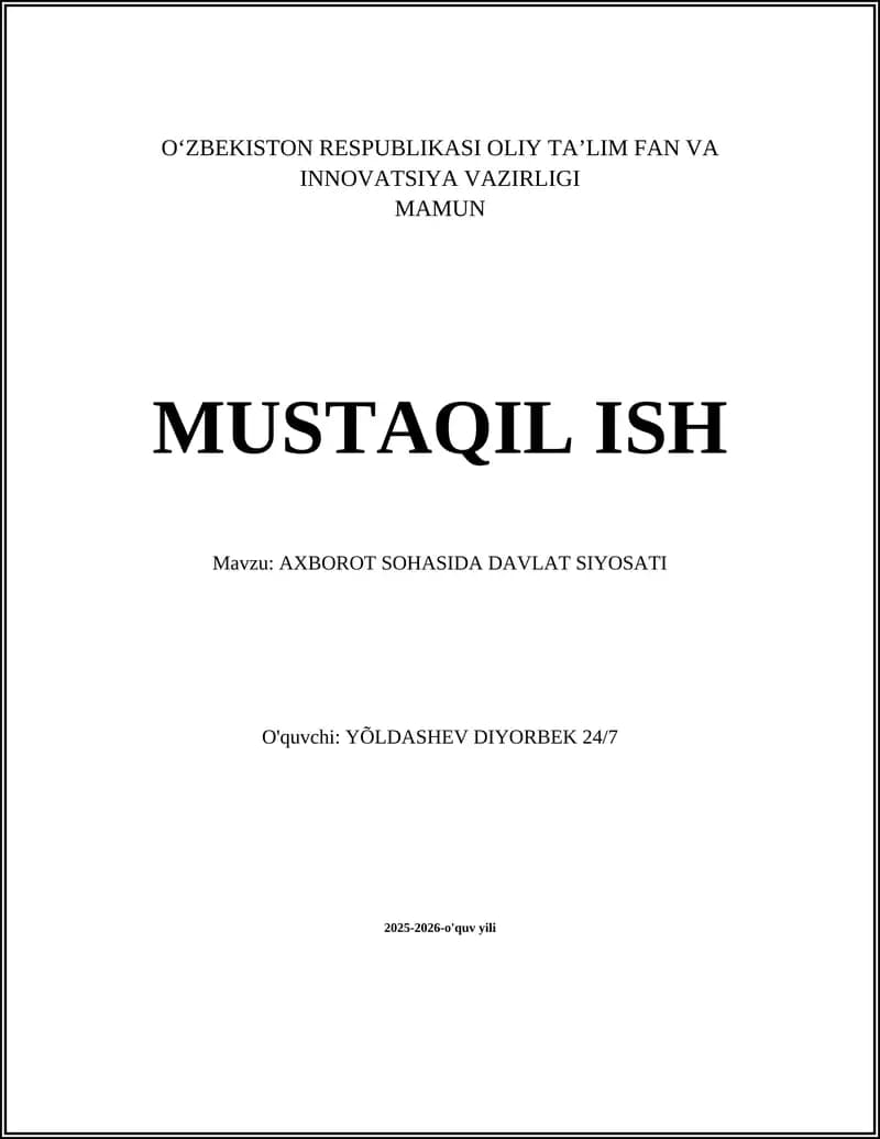 AXBOROT SOHASIDA DAVLAT SIYOSATI