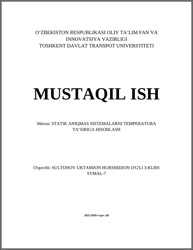 STATIK ANIQMAS SISTEMALARNI TEMPERATURA TA’SIRIGA HISOBLASH