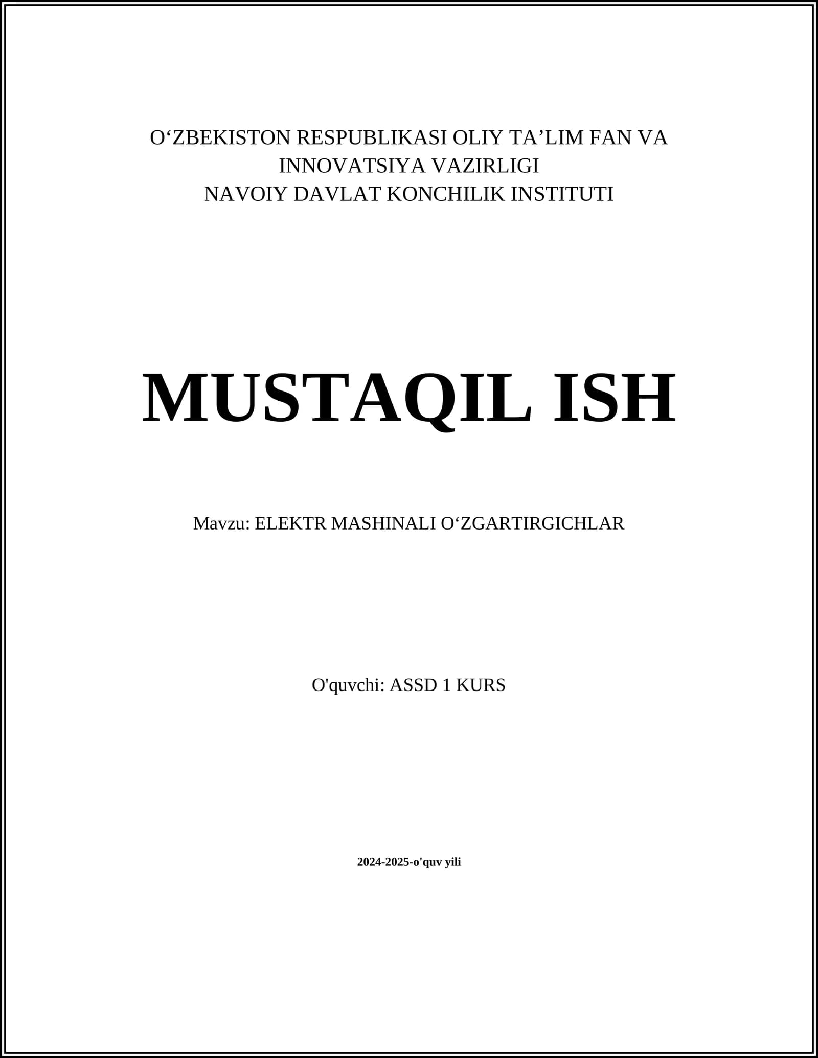 ELEKTR MASHINALI OʻZGARTIRGICHLAR