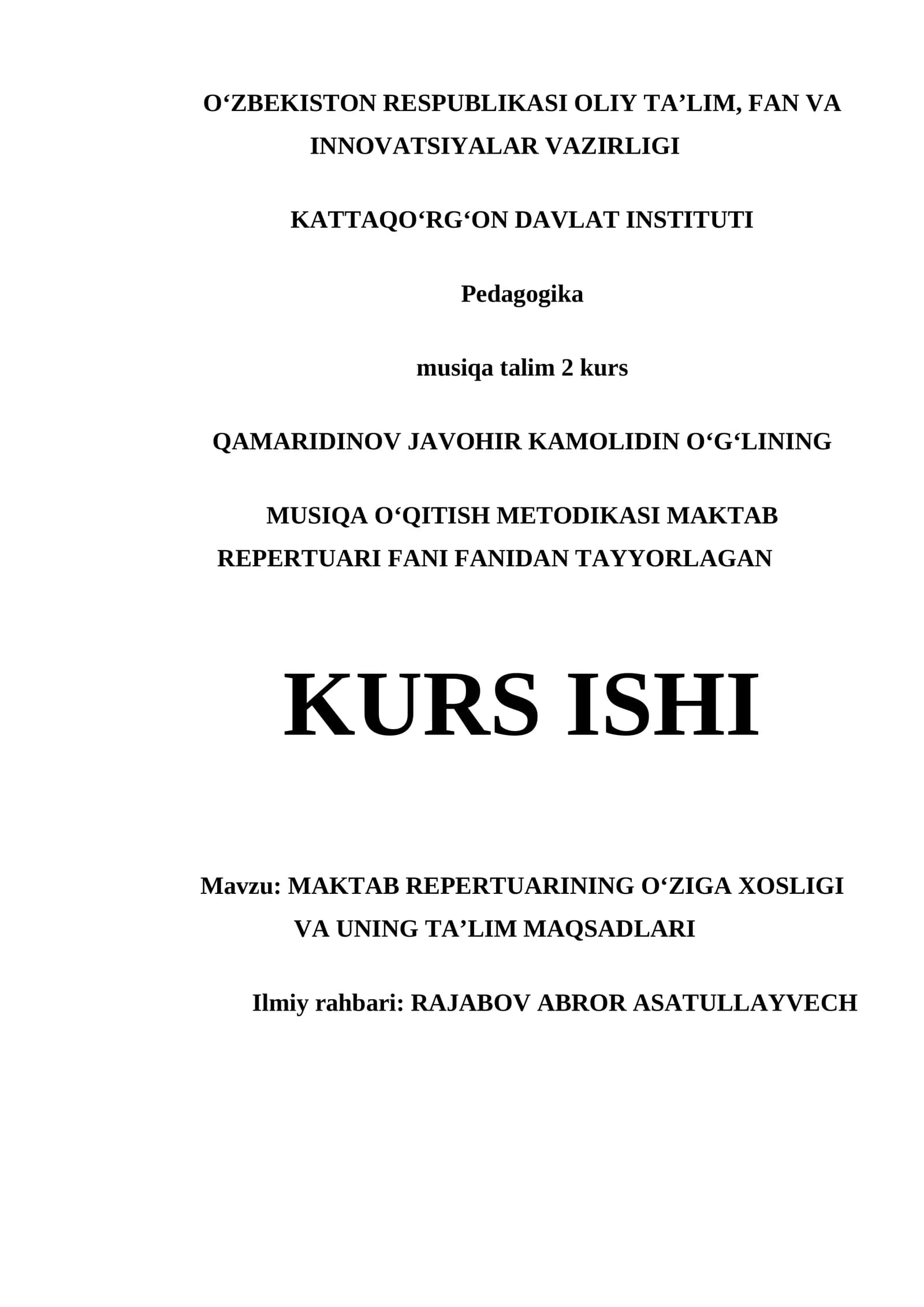 MAKTAB REPERTUARINING O‘ZIGA XOSLIGI VA UNING TA’LIM MAQSADLARI