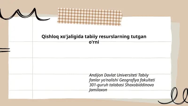 Qishloq xo'jaligida tabiiy resurslarning tutgan o'rni