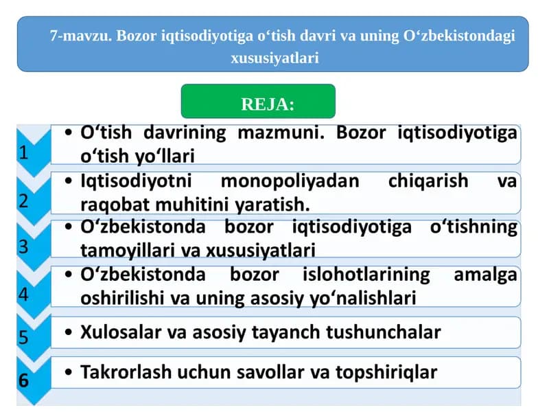 Bozor iqtisodiyotiga o‘tish davri va uning O‘zbekistondagi xususiyatlari