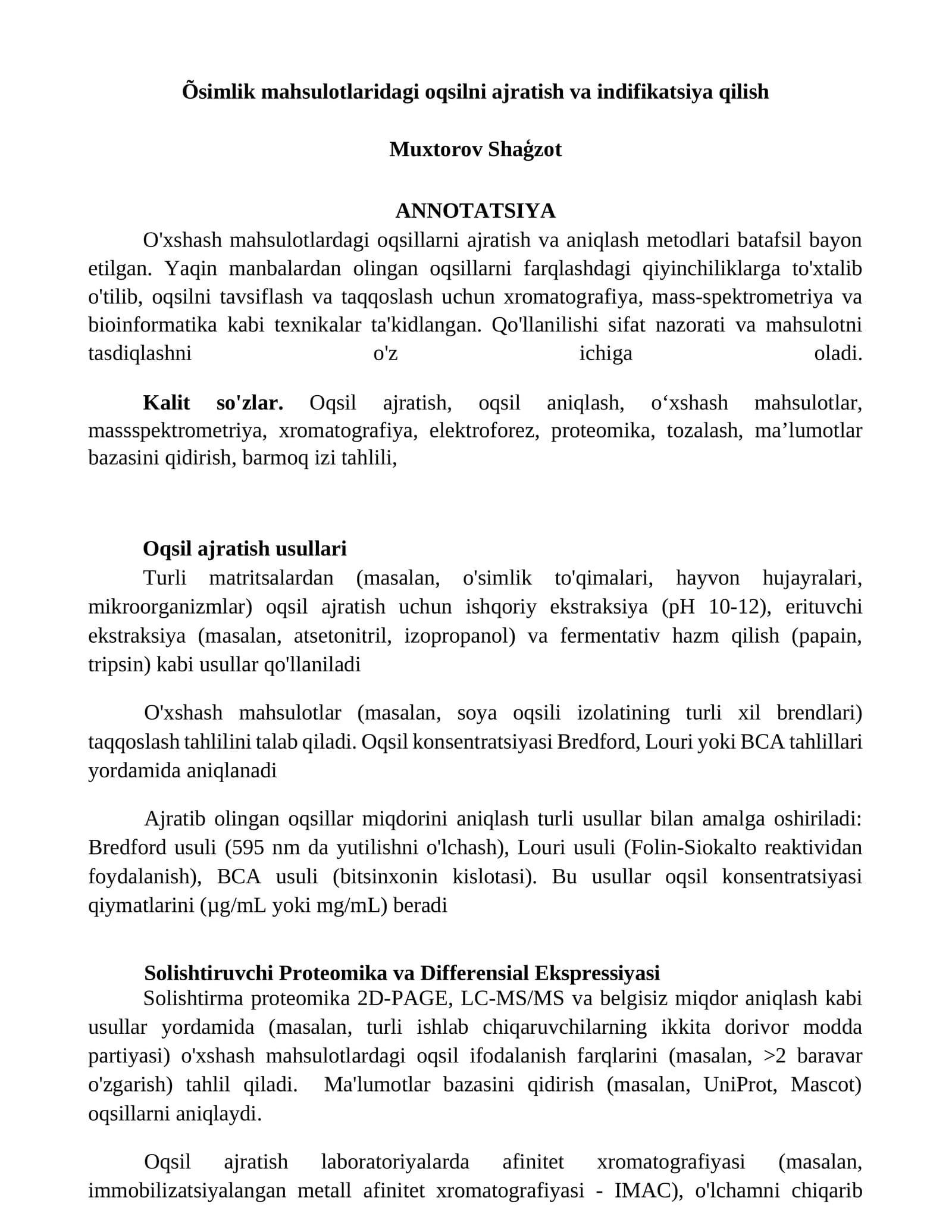 Oqsilni ajratish va indifikatsiya qilish