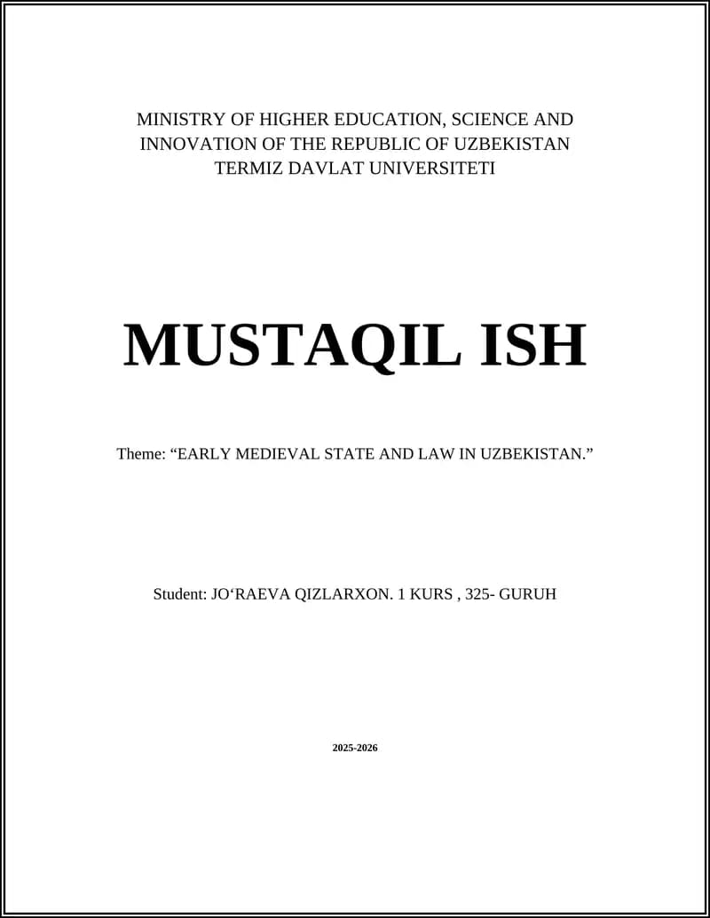Early Medieval State and Law in Uzbekistan