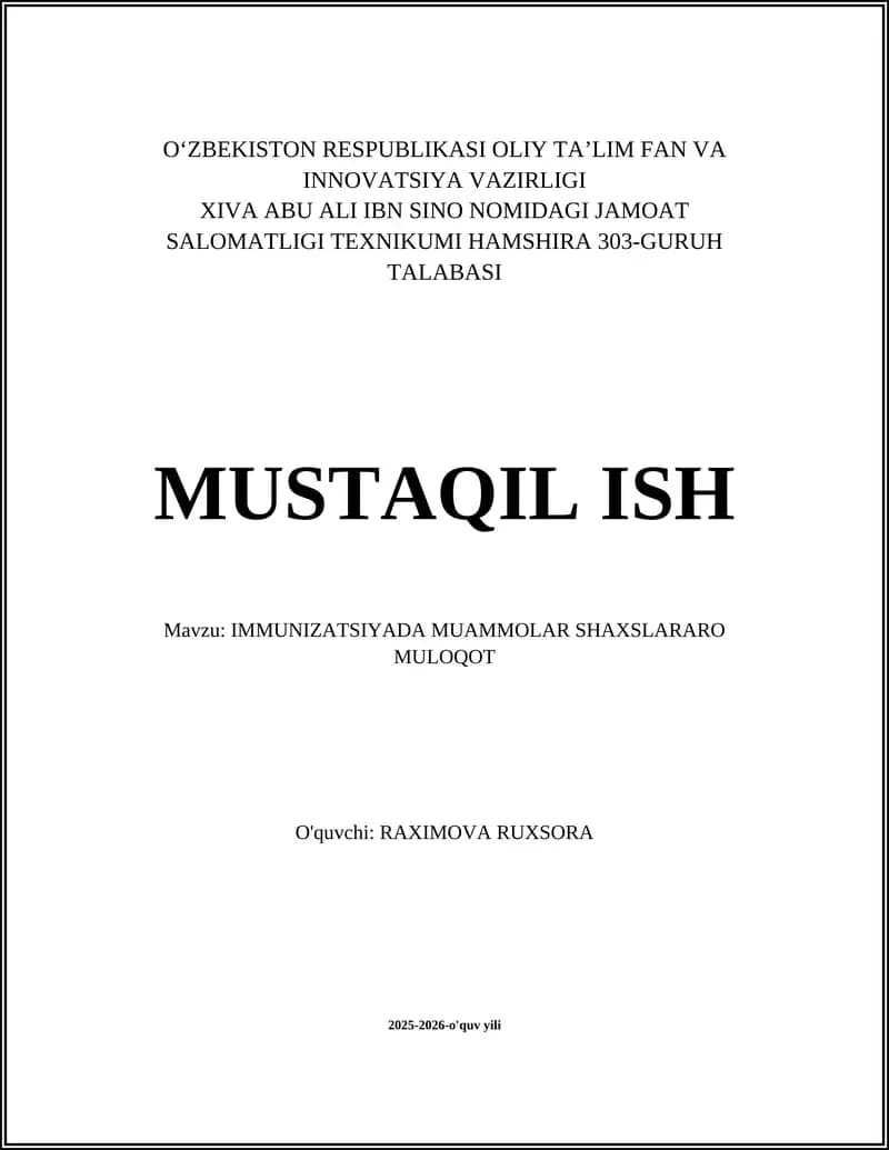 IMMUNIZATSIYADA MUAMMOLAR SHAXSLARARO MULOQOT