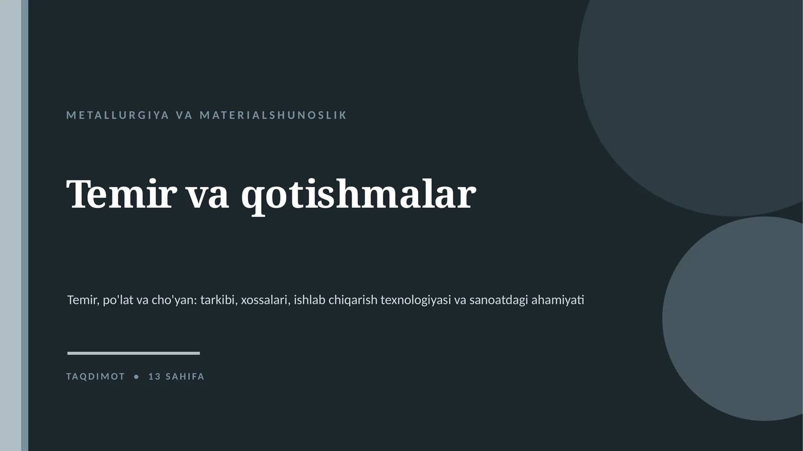 METALLURGIYA VA MATERIALSHUNOSLIK