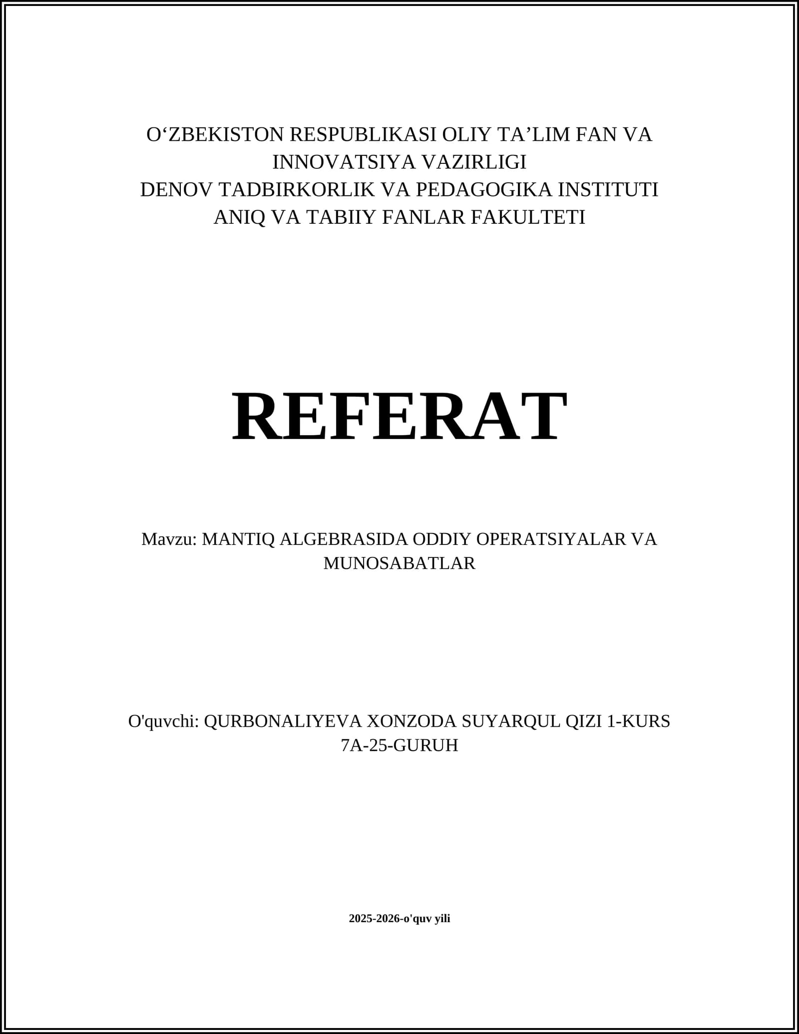 Mantiq algebrasi