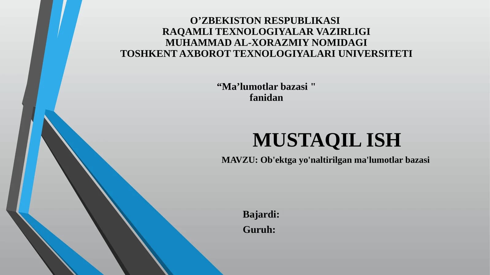 Ob'ektga yo'naltirilgan ma'lumotlar bazasi