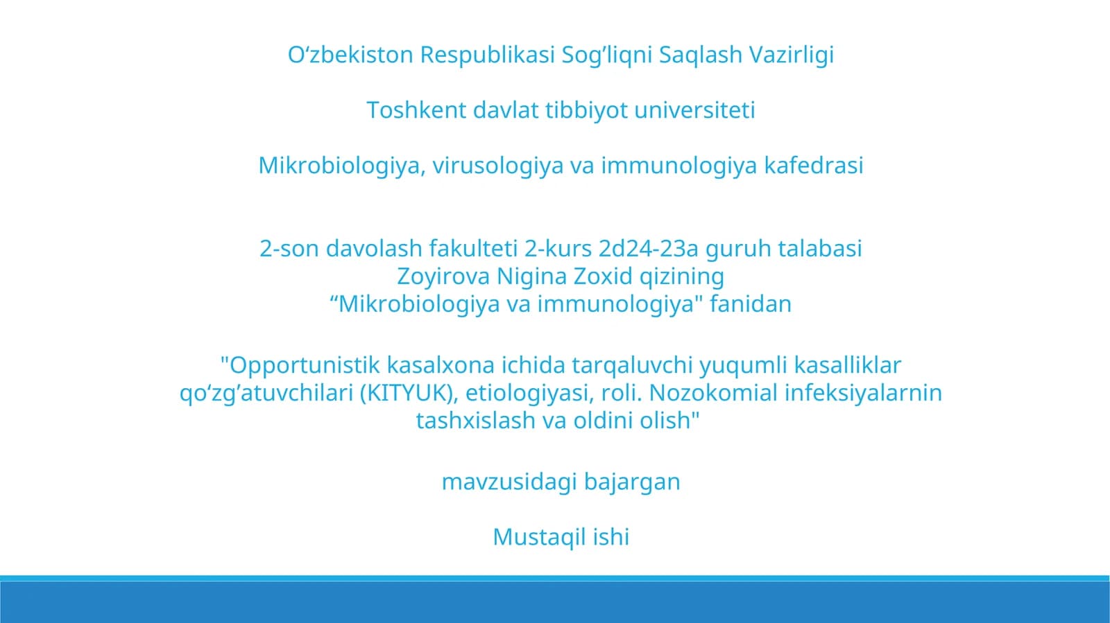kasalxona ichi kasalliklarini aniqlash va diagnostika qilish