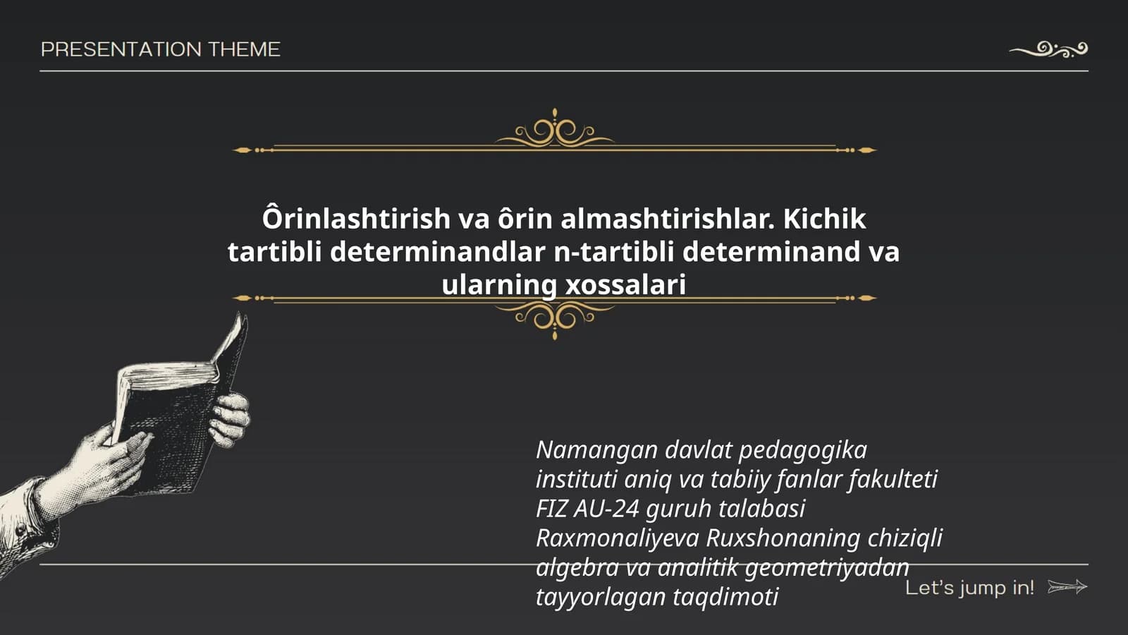 Raxmonaliyeva Ruxshona chiziqli algebra va analitik geometriyadan ta'lim