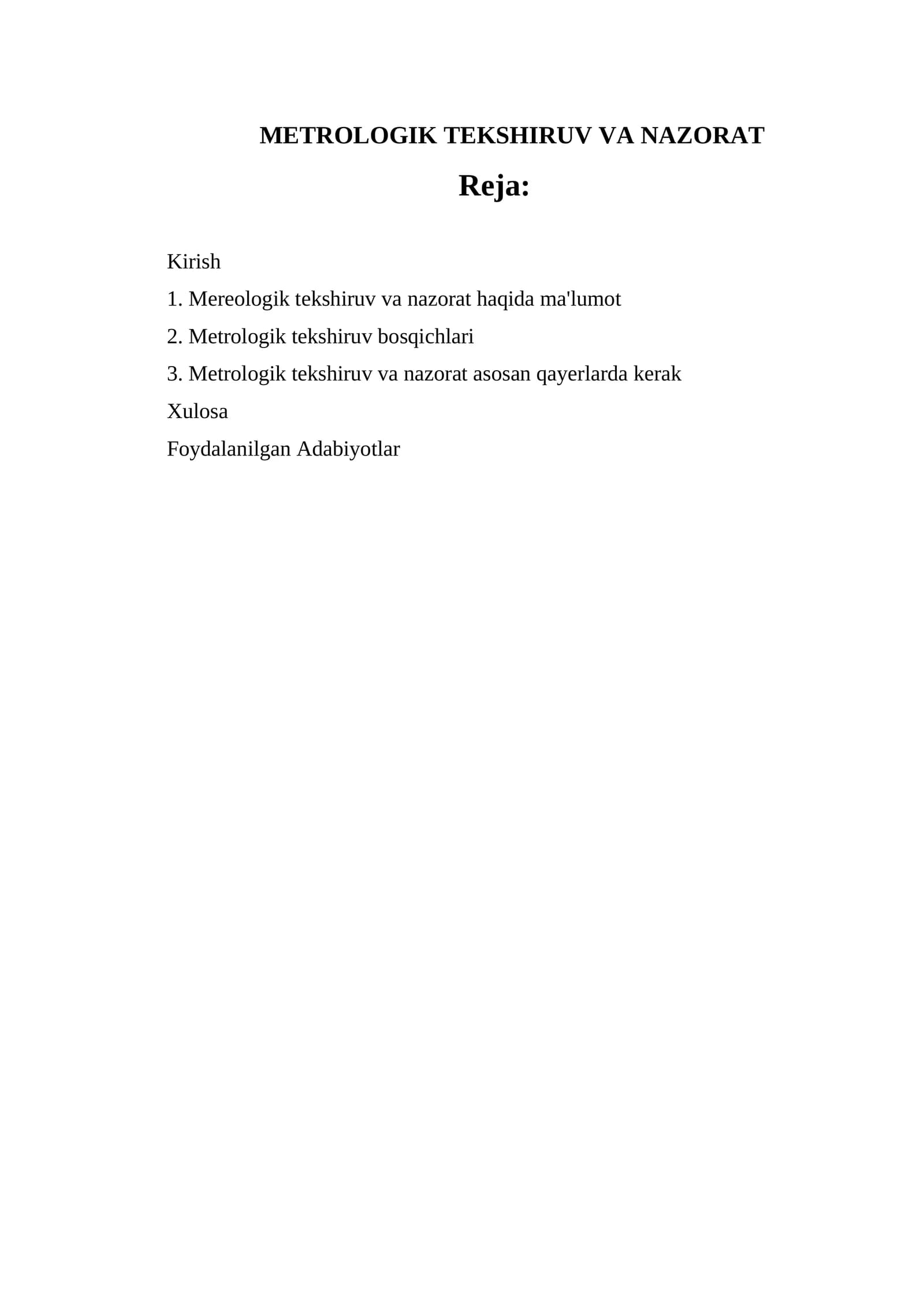 METROLOGIK TEKSHIRUV VA NAZORAT