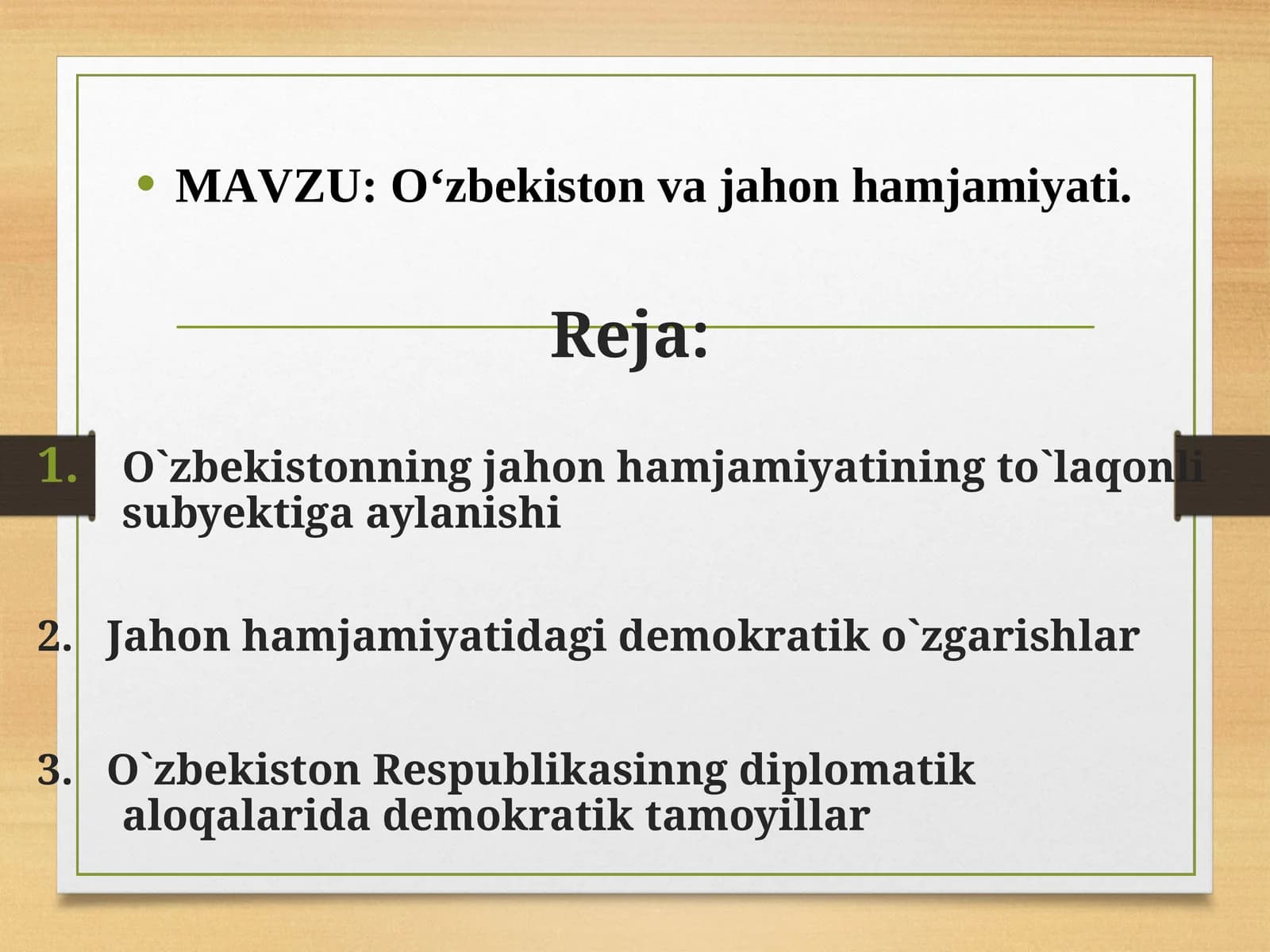 O‘zbekiston va jahon hamjamiyati