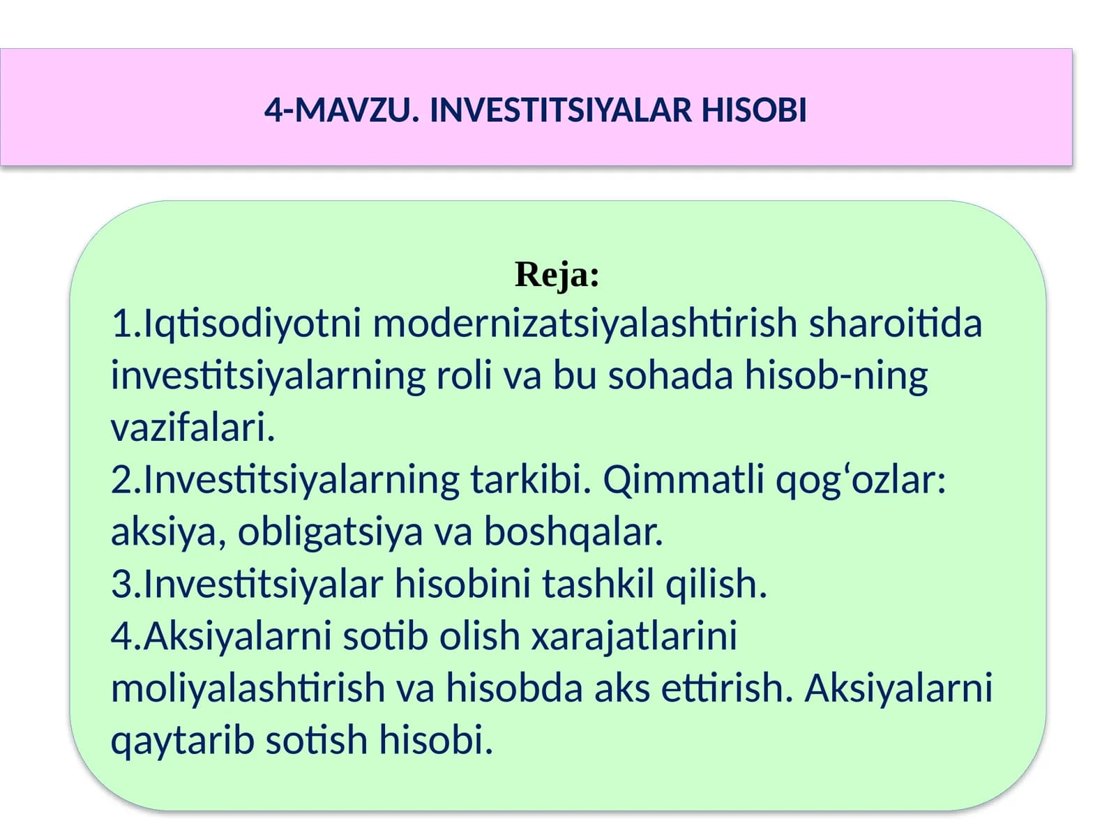 INVESTITSIYALAR HISOBI