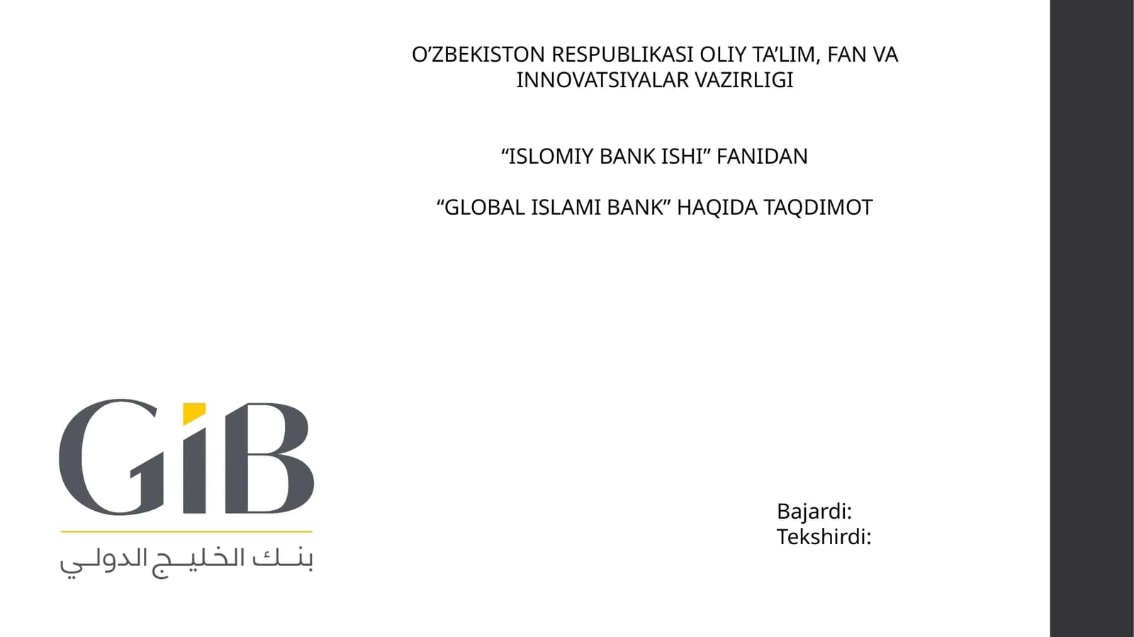 Islom Banki haqida taqdimot
