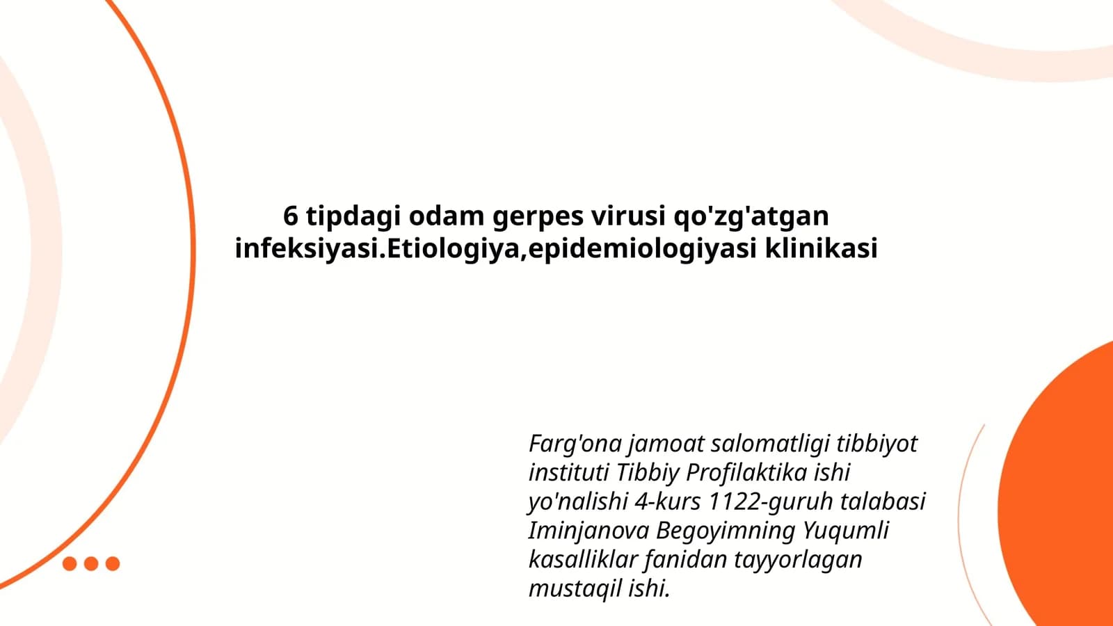 Yuqumli kasalliklar fanidan tayyorlagan mustaqil ish