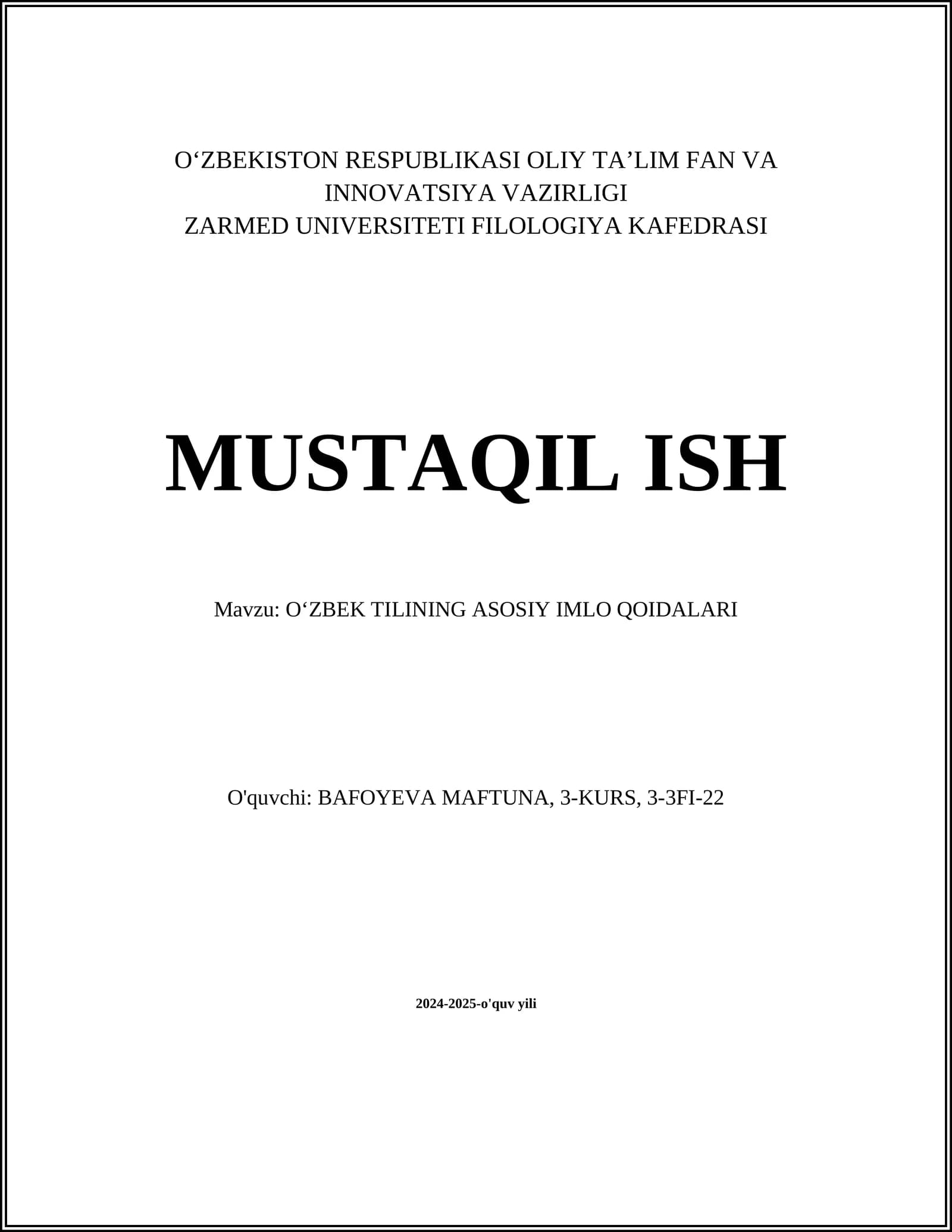 O‘ZBEK TILINING ASOSIY IMLO QOIDALARI