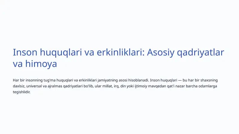 Inson huquqlari va erkinliklari: Asosiy qadriyatlar va himoya