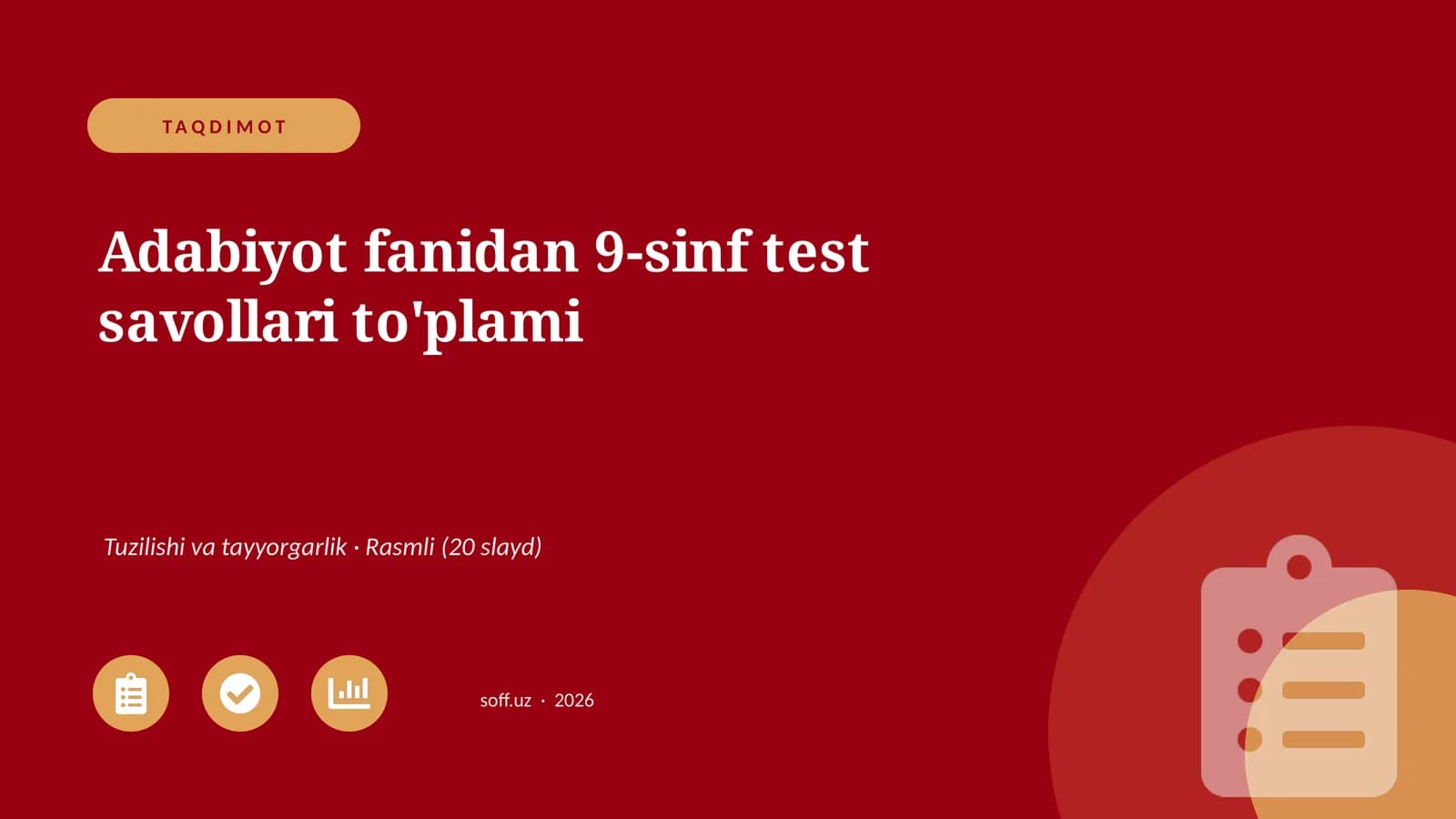 Adabiyot fanidan 9-sinf test savollari to'plami
