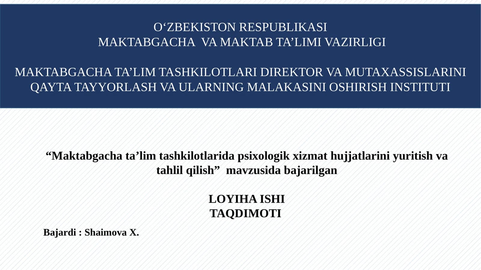 "Maktabgacha ta’lim tashkilotlarida psixologik xizmat hujjatlarini yuritish va tahlil qilish"