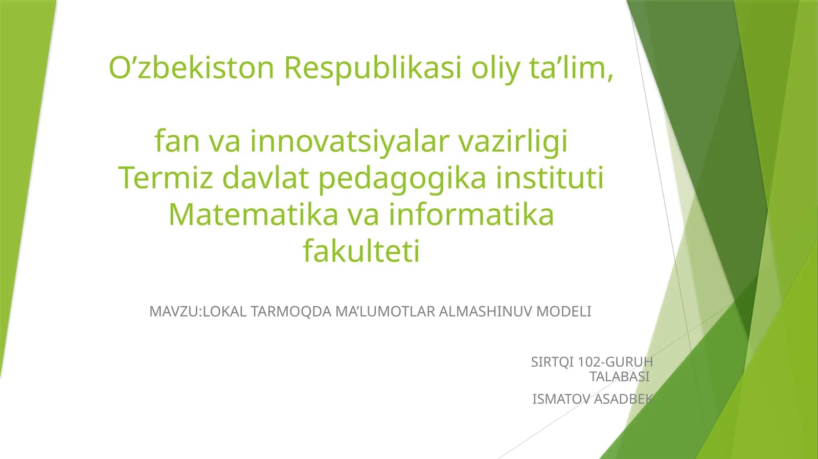LOKAL TARMOQDA MA’LUMOTLAR ALMASHINUV MODELI
