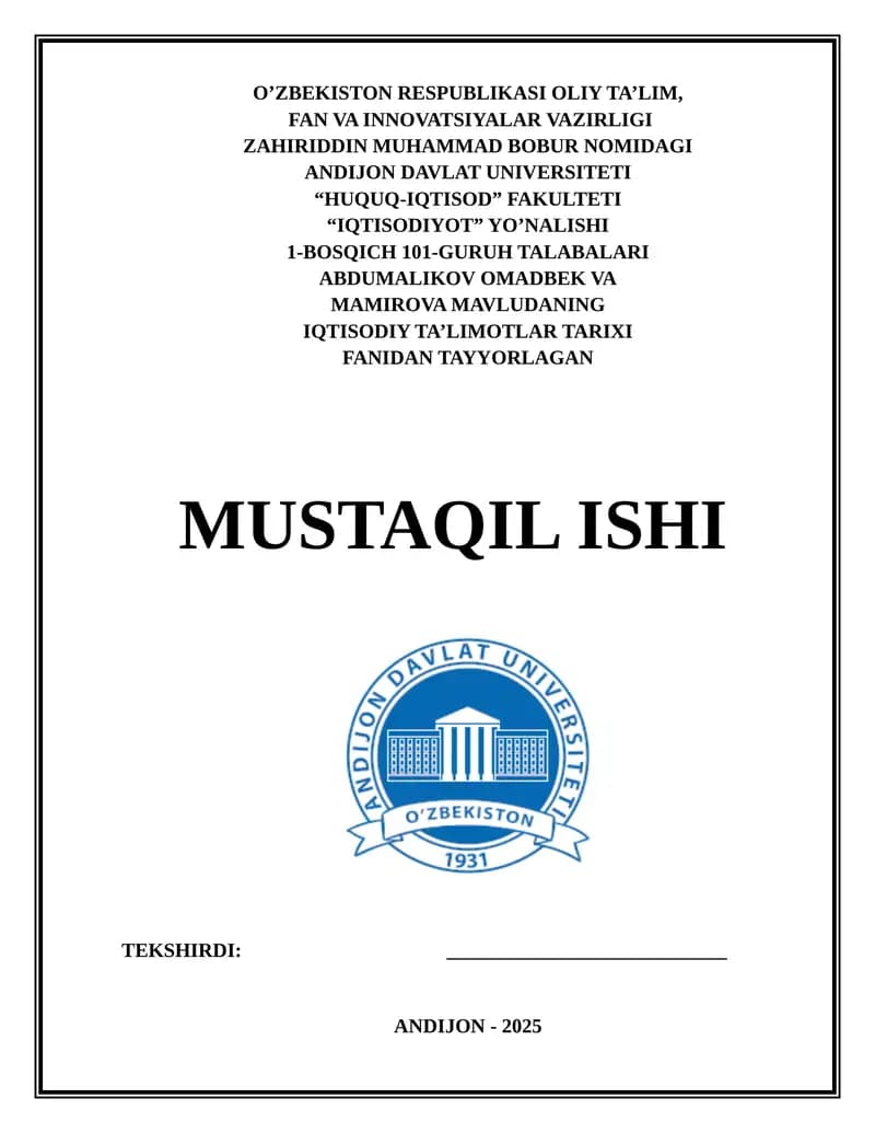 Maviriva Mavudanining iqtisodiy ta’limotlar tarixi