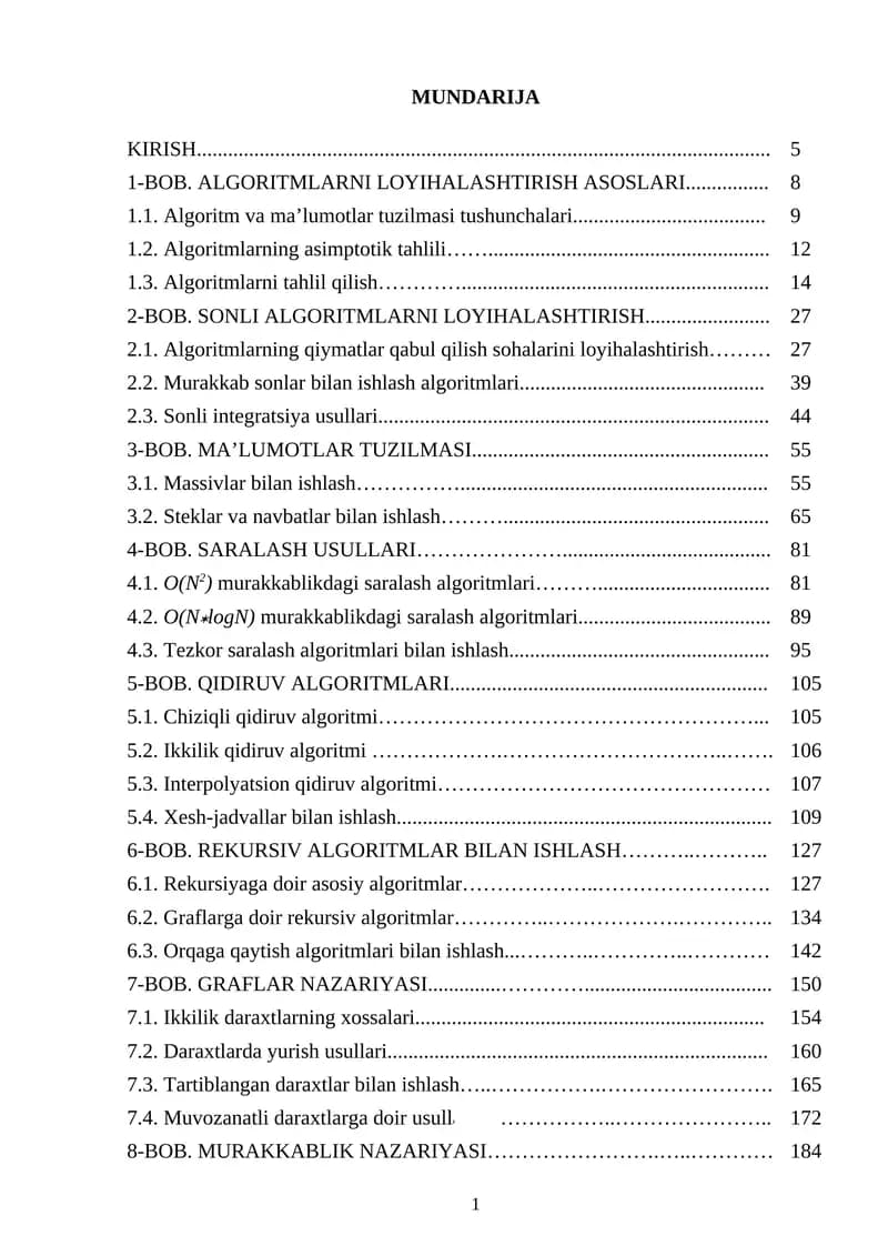 Algoritmlarni loyihalashtirish va tahlil qilish
