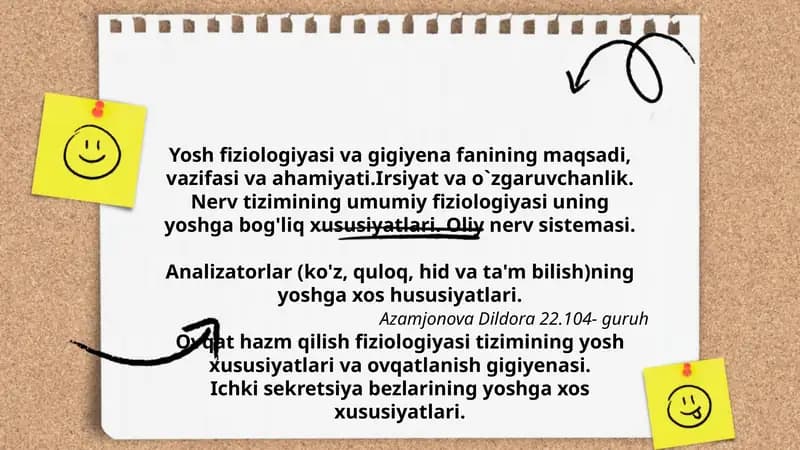 Yosh Fiziologiyasi va Gigiyena