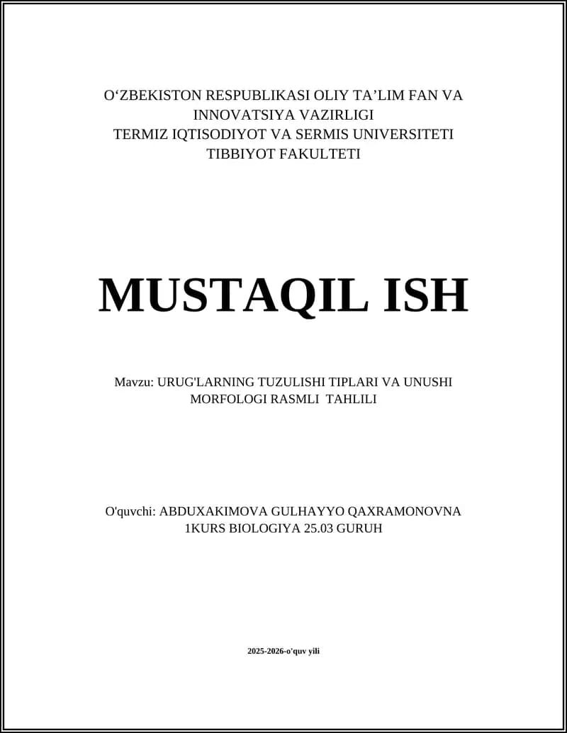 URUG'LARNING TUZULISHI TIPLARI VA UNUSHI MORFOLOGI RASMLI TAHLILI