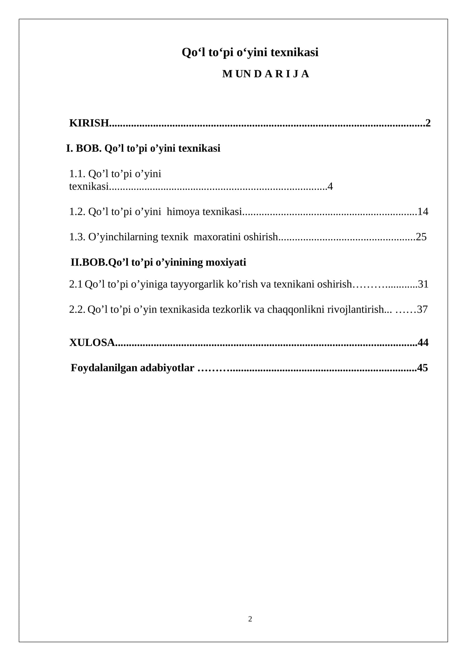 Qo‘l to‘pi o‘yini  texnikasi va mohiyati