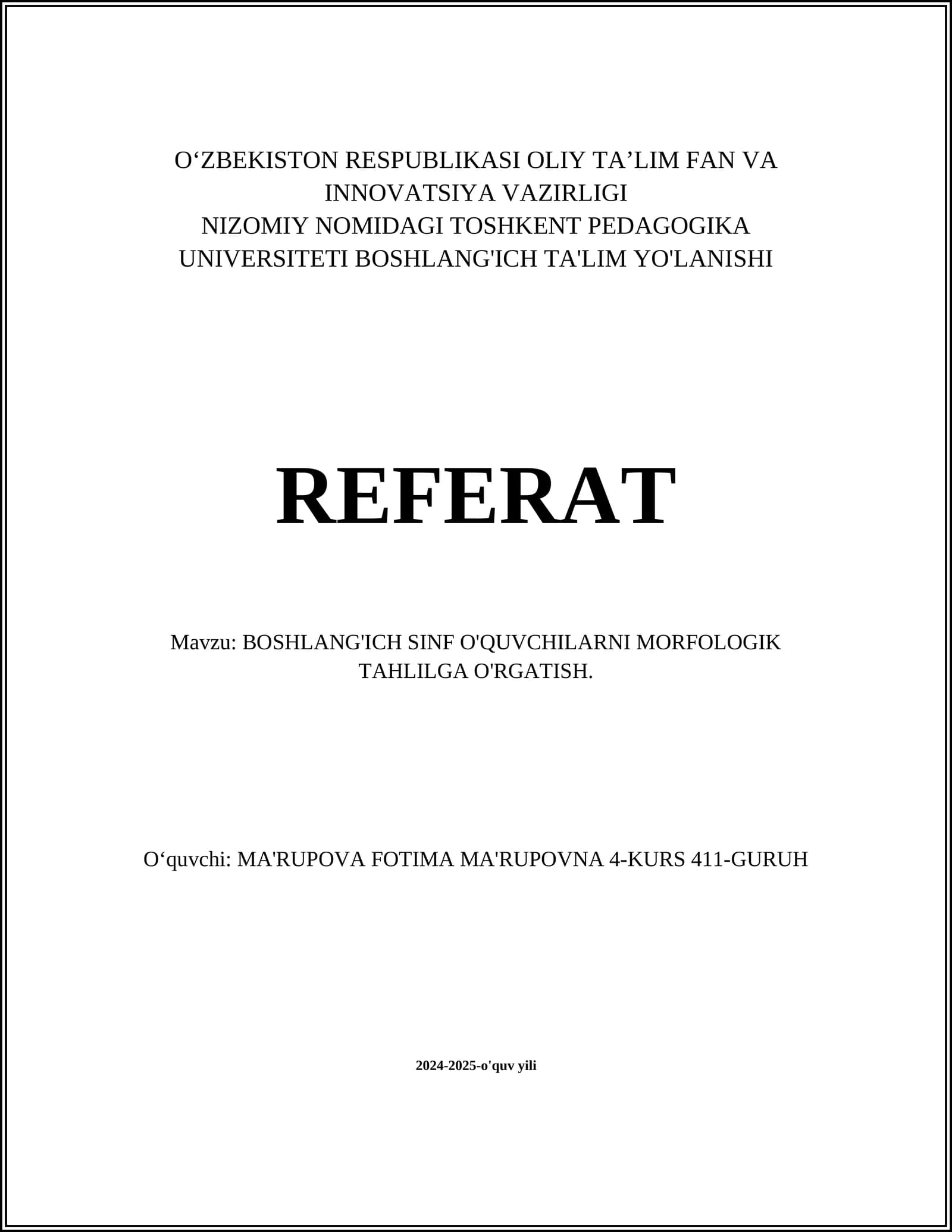 BOSHLANG'ICH SINF O'QUVCHILARNI MORFOLOGIK TAHLILGA O'RGATISH