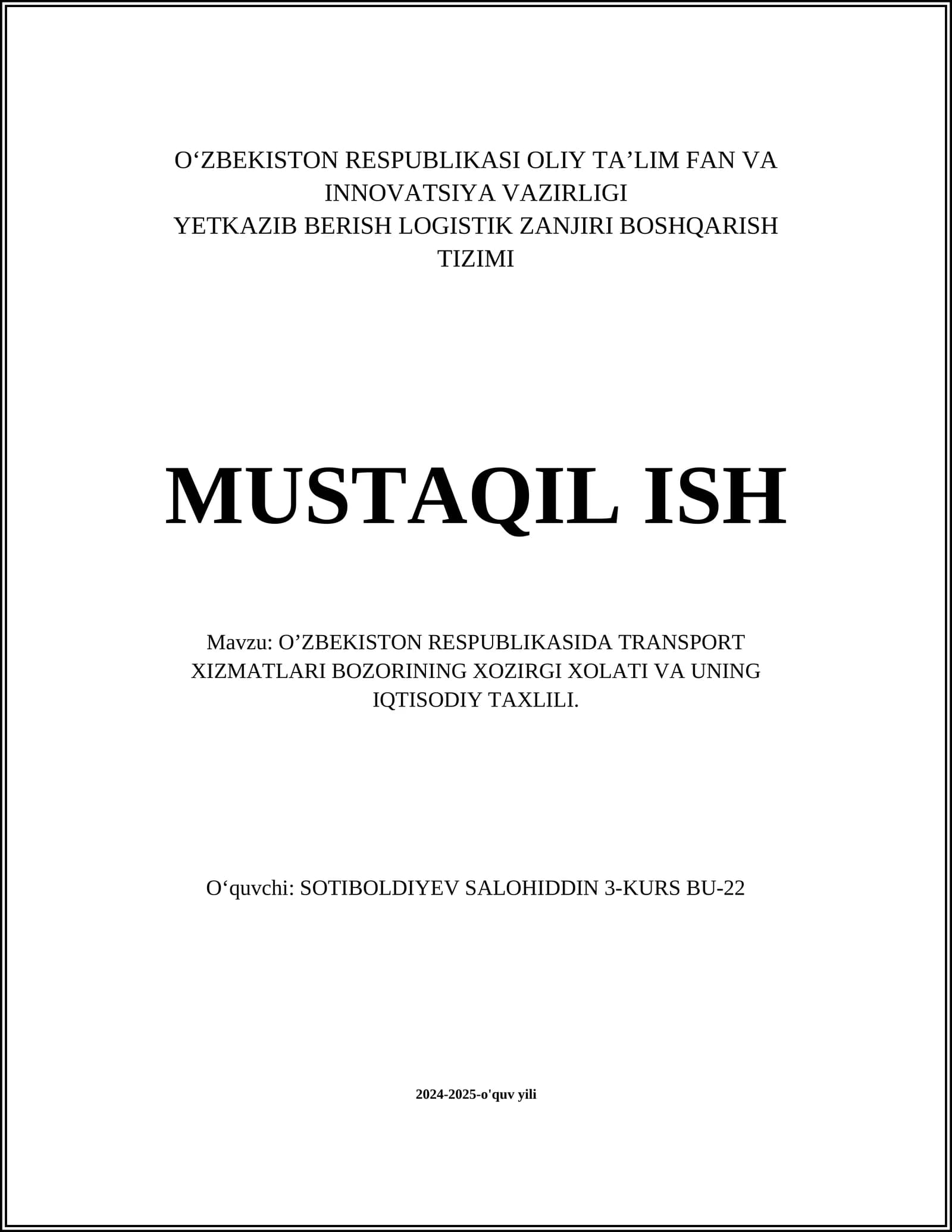 O’ZBЕKISTОN RЕSPUBLIKАSIDА TRАNSPОRT ХIZMАTLАRI BОZОRINING ХОZIRGI ХОLАTI VА UNING IQTISОDIY TАХLILI