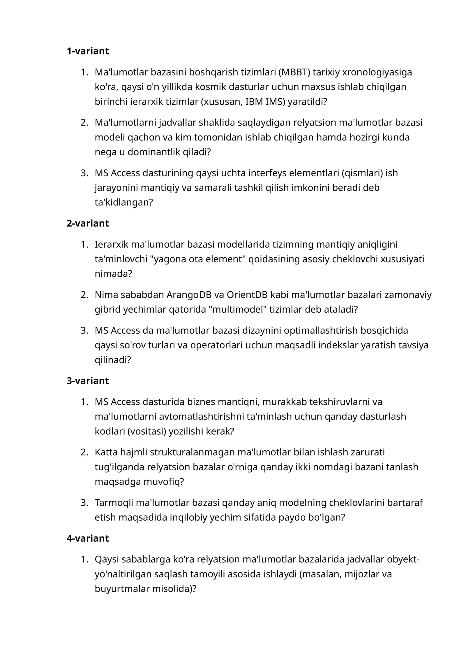 Ma'lumotlar bazasi tizimlarining yaratilishi