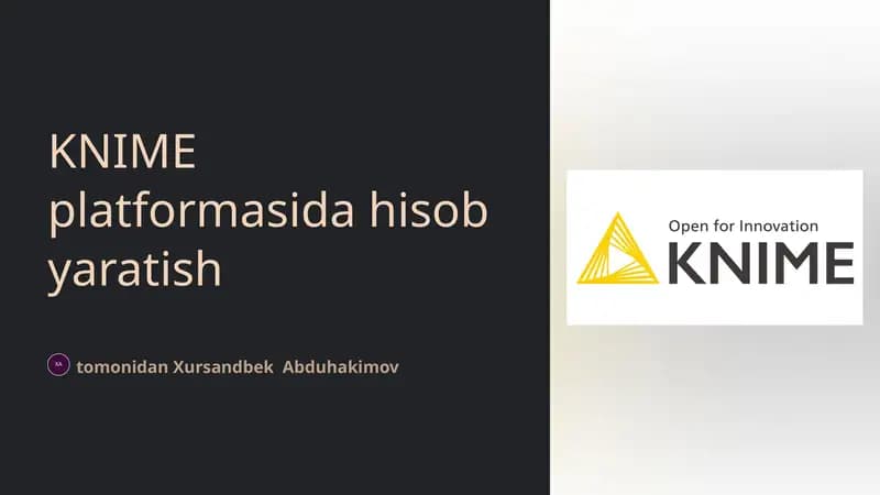KNIME platformasida hisob yaratish