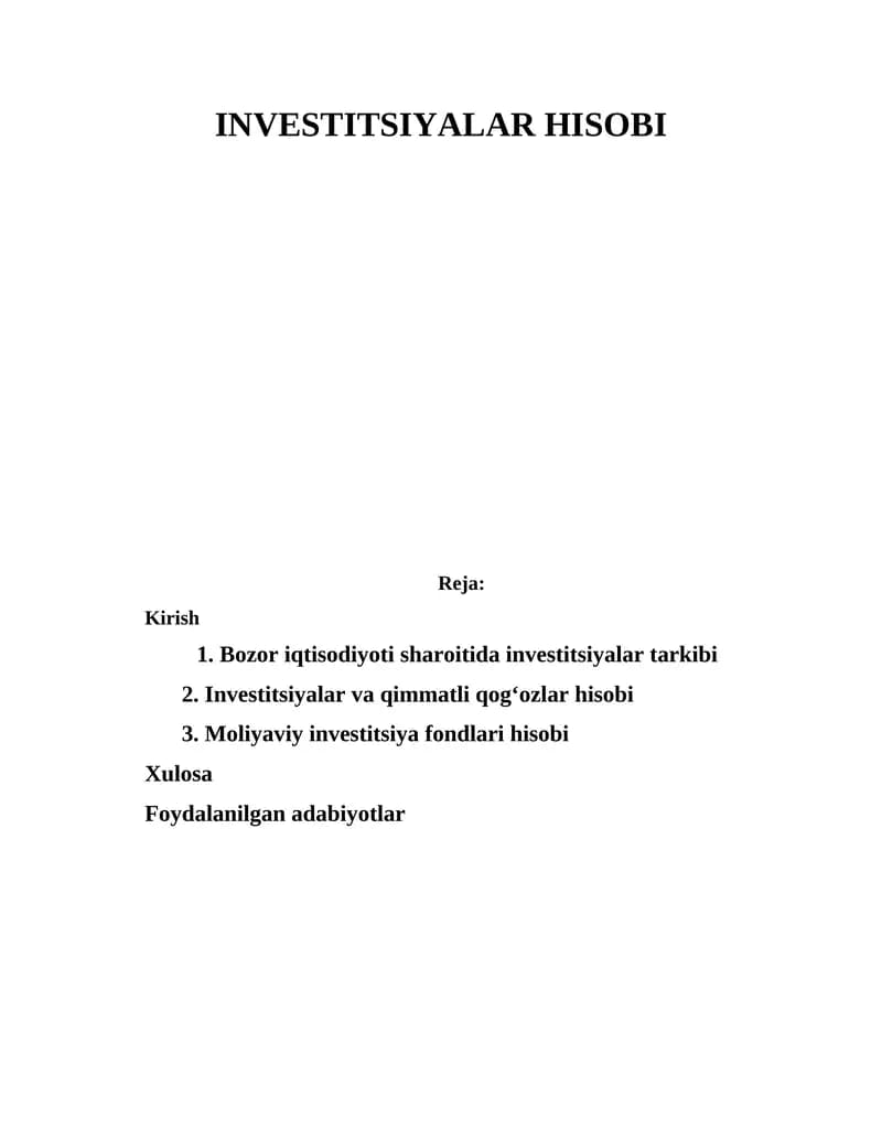 INVESTITSIYALAR HISOBI