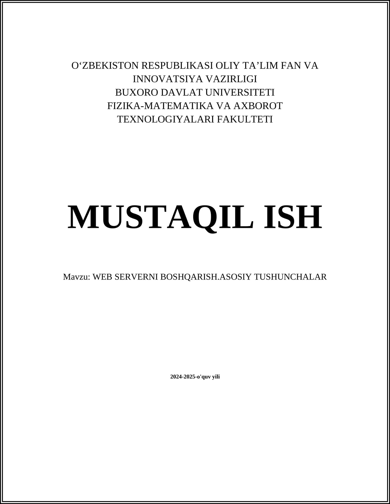 WEB SERVERNI BOSHQARISH.ASOSIY TUSHUNCHALAR