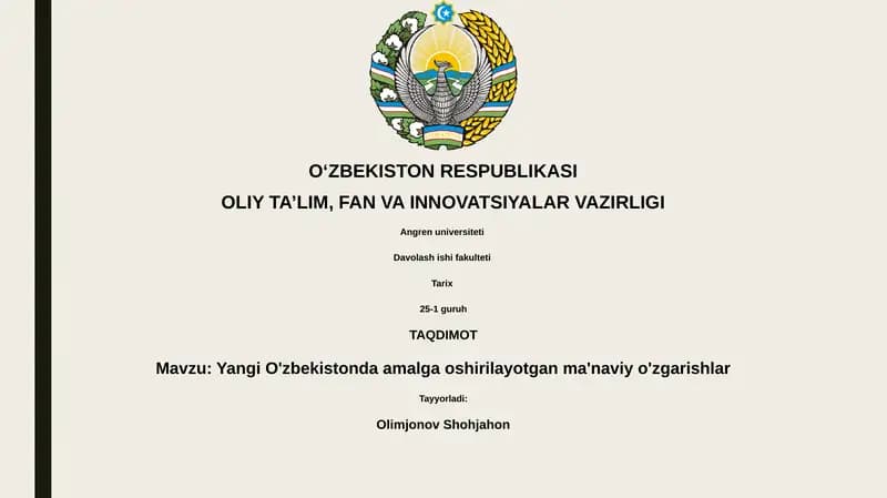 Yangi O'zbekistonda amalga oshirilayotgan ma'naviy o'zgarishlar