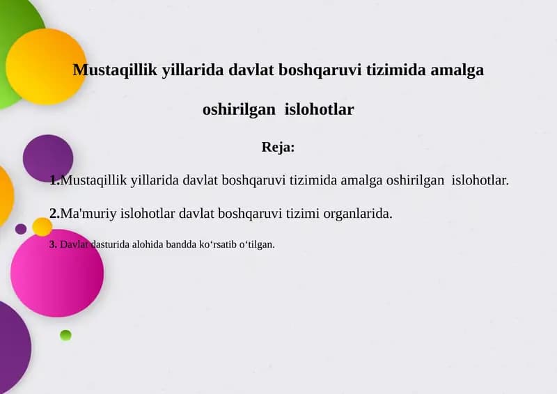 Mustaqillik yillarida davlat boshqaruvi tizimi
